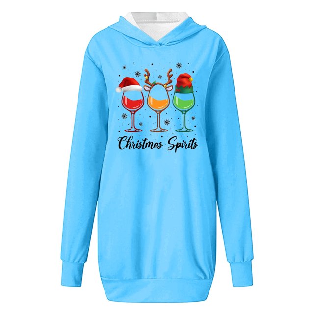 WEAIXIMIUNG Sweat-Shirt pour Femmes Veste Longue Décontractée Col Rond Poche Imprimé Flocon de Neige de Noël