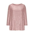 thumbnail image 4 of UVEASISHA Dressy Casual T Shirts for Women Sparkly Glitter 3/4 Sleeve Crew Neck Tee Tops Loose Fit Solid Color Summer Tees Pink XXL, 4 of 7