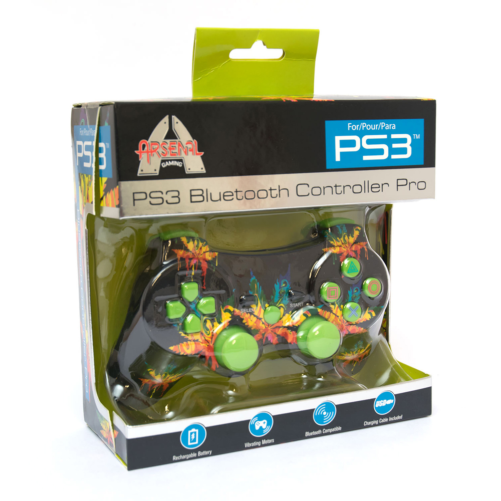 Arsenal Gaming PS3 Bluetooth Wireless Controller Pro with Rechargeable Battery Leaf Drip
