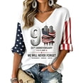 thumbnail image 2 of 9/11 25th Anniversary Shirt 911 Never Forget Memorial Womens Tops 3/4 Sleeve Anniversary Patriotic Faith Tshirt White 5XL, 2 of 6