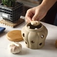 thumbnail image 5 of Mornenjoy Garlic Keeper,Ceramic Garlic Jar Storage Garlic Collection Vented Hollow Pumpkin Shape Stoneware Garlic Container with Lid (Earthy Ceramic-S), 5 of 6