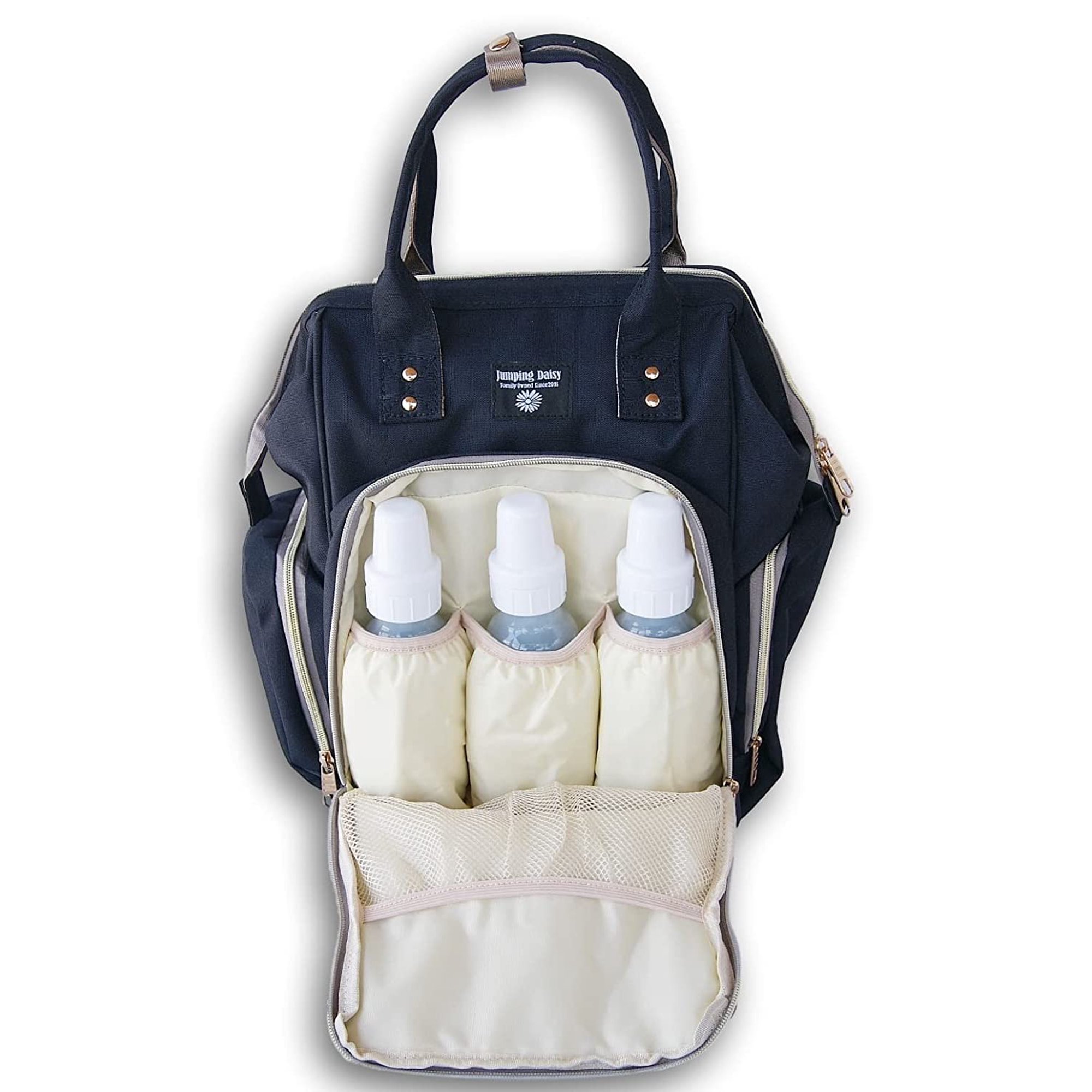 Jumping Daisy Large Backpack Baby Changing Diaper Bag (Black)