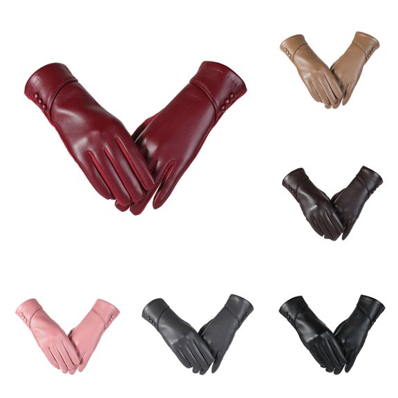 Daznico Womens Triple Button Leather Touchscreen Gloves Lined Windproof Thermal Dress Hand Warmers for Driving Daily Outdoor Activities in Cold Weather