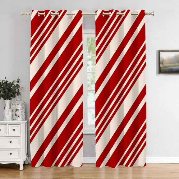 Red White Christmas Candy Cane Bedroom Curtains,Stripe Stripe Blackout Grommet Window Treatment Drapes For Living Room 42"W x 84"L (Pack of 2)