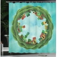 thumbnail image 4 of Ambesonne Fantasy Shower Curtain, Small Town Round Art, 69"Wx70"L, Green and Blue, 4 of 5