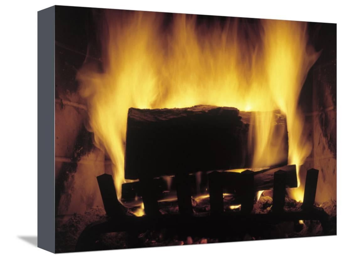 Log Burning In Fireplace Stretched Canvas Print Wall Art By Chris