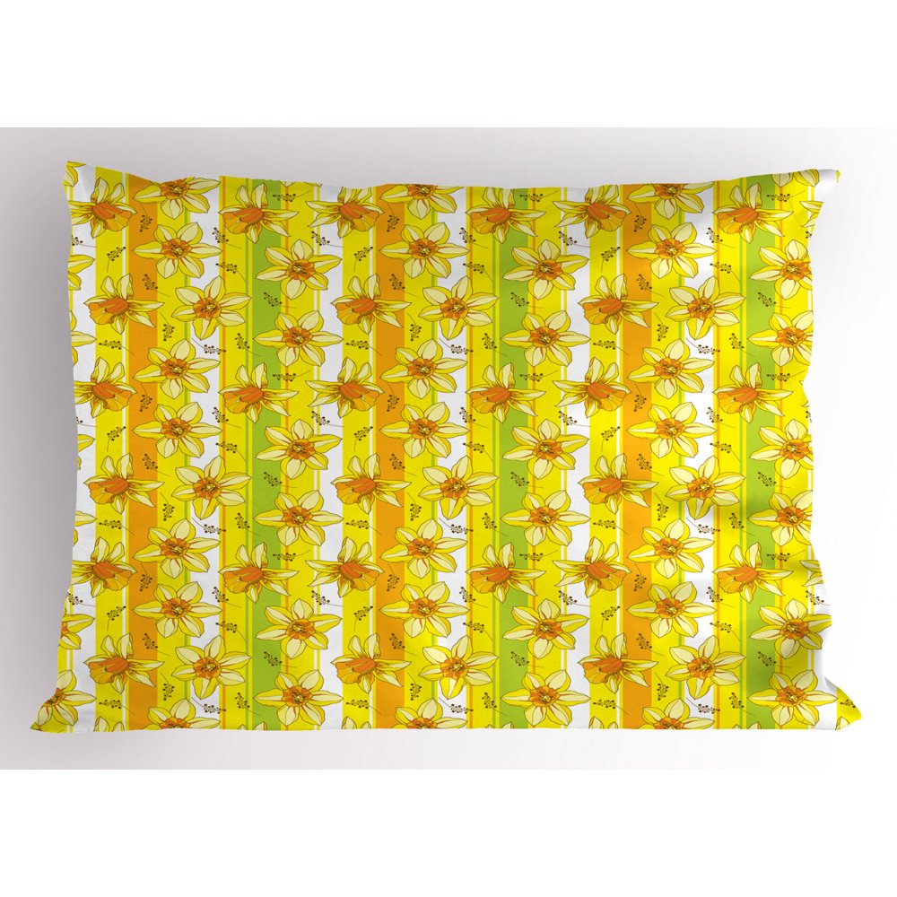 Yellow Flower Pillow Sham Floral Spring Narcissus and Daffodil Jonquil