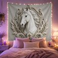 thumbnail image 2 of White Horse Head in Heraldic Shield on Textured Gray, Serene Vintage for Equestrian Lovers, Heraldic Crest Art, Housewarming Gift, Tapestry Wall Hanging for Bedroom and Living Room, 2 of 7