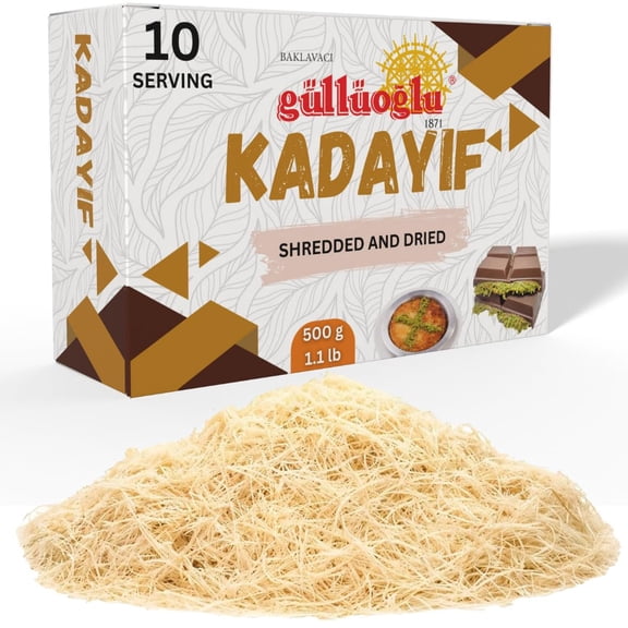Gulluoglu Dried & Shredded Kataifi - Kadayif Chopped Fillo Dough, Shredded Phyllo, Kadayif Pastry Dough, Knafeh, Kunafa, Katifi, Kadayif Ingredient for Dubai Pistachio Chocolate Bar 2.2 lb)
