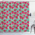 thumbnail image 1 of Hawaiian Shower Curtain, Botanical Garden Pattern with Pink Hibiscus Blossoms Aloha Nature, Fabric Bathroom Set with Hooks, 69W X 84L Inches Extra Long, Seafoam Magenta and Green, by Ambesonne, 1 of 3