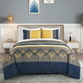 thumbnail image 2 of Chezmoi Collection Jaxson King Bed in a Bag 7-Piece Comforter Set with Sheets Modern Pleated Stripe Embroidered Navy/Gray/Yellow/White Zigzag Lightweight All Season Bedding, 2 of 10