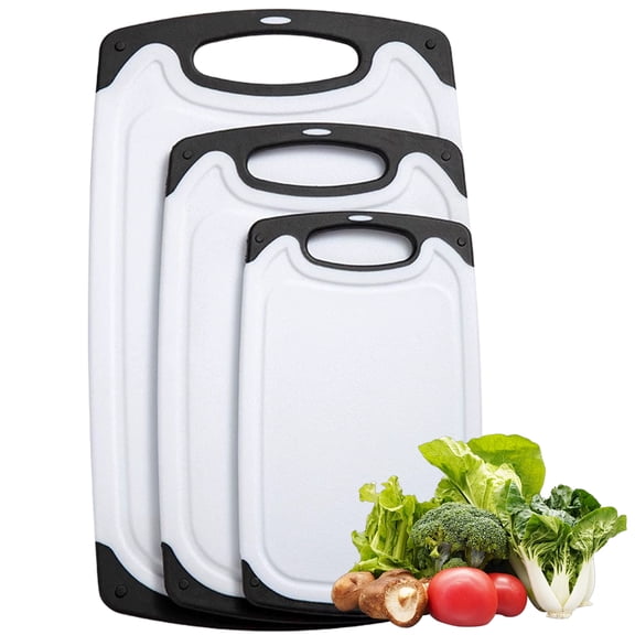 Plastic Cutting Board Set of 3, Non-Slip Double Sided Kitchen Cutting Boards with Juice Groove, Dishwasher Safe