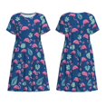 thumbnail image 3 of Bixox Robe d'Été à Manches Courtes pour Femmes Robe Ample Longueur Genou avec Poches-Plantes et Flamants Roses, 3 of 7