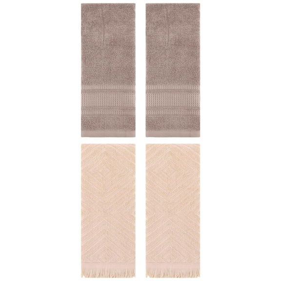 Unique Bargains 4 Pcs Cotton Geometric Hand Towels 13" x 29" Brown