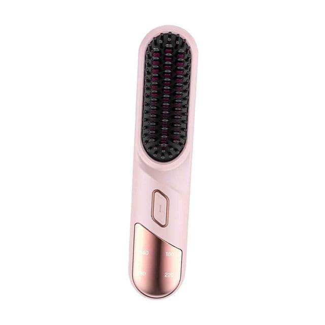 Cepillo alisador de pelo cepillo alisador recargable tamaño de viaje calentamiento rápido peine caliente peine alisador de pelo para salón Rosa