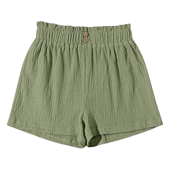 Girls' Casual Ruffled Paperbag Waist Shorts Elastic Summer Wide Leg Shorts Green Size 11-12 Years