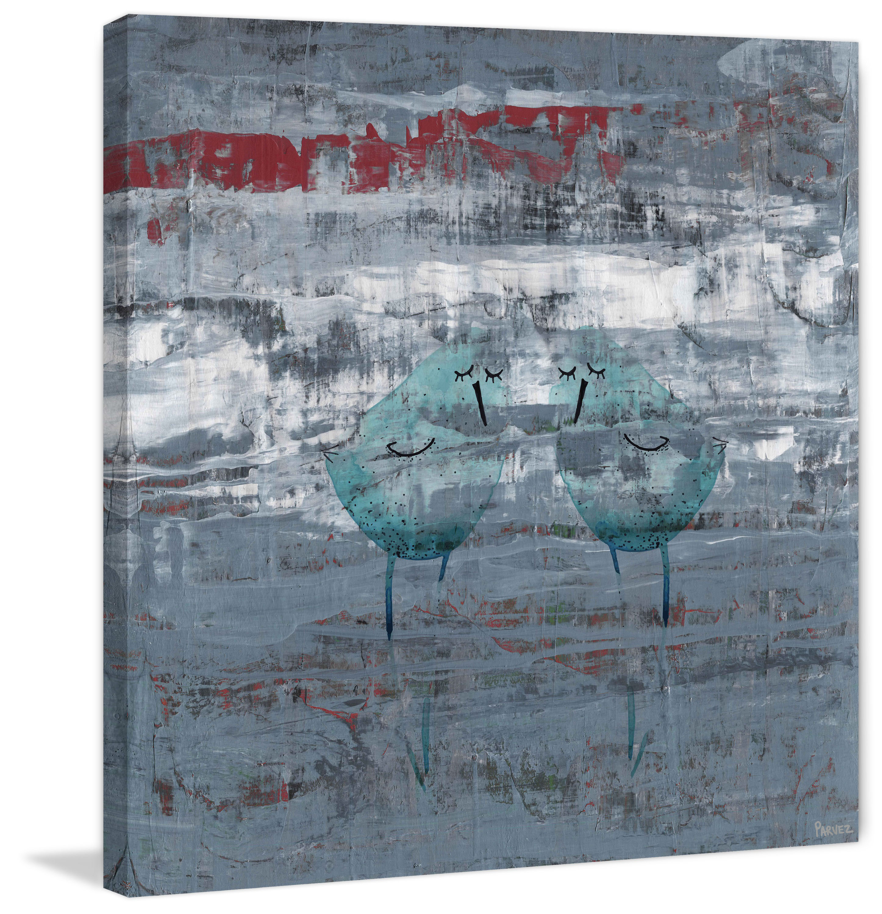 "Two Blue Birds" Painting Print on Wrapped Canvas