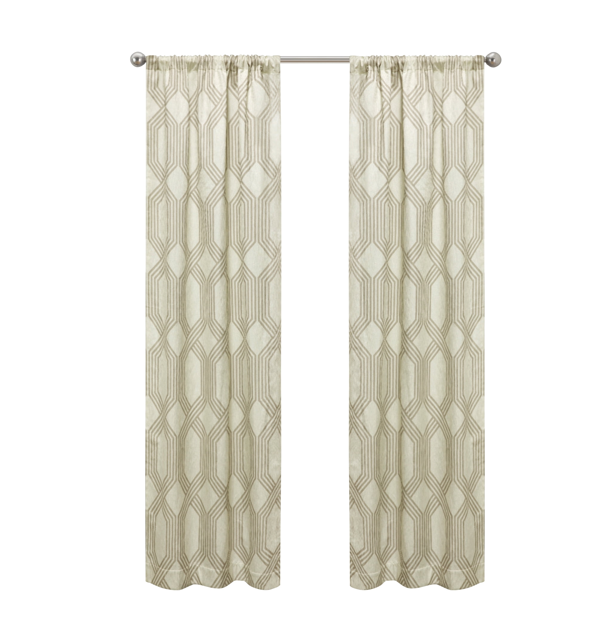 Eclipse Draft Stopper Room Darkening Fleece Lined Rod Pocket, Single Curtain Panel, White Geo, 42" W x 84" L