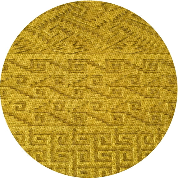 Ahgly Company Machine Washable Indoor Round Transitional Deep Yellow Area Rugs, 4' Round