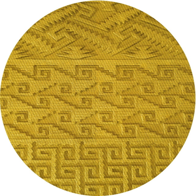 Ahgly Company Tapis Rond Lavable en Machine Intérieur Transitionnel Jaune Profond, 4 Pieds Rond