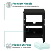 ELECWISH 24 Inches Bathroom Vanity in Black Finish with Glass Boat-Shaped Vessel Sink, Single Bathroom Vanity with Top, 2-Door Cabinet