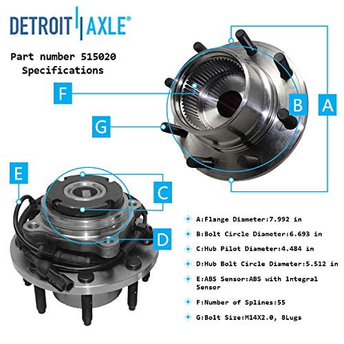 Detroit Axle - 4WD Front Wheel Bearing Hubs Kit for 99-04 Ford F-250 F-350 Super Duty, 2000-2002 Excursion, 2 Wheel Bearing Hubs Assembly 4 Upper Lower Ball Joints 2001 Replacement