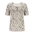 thumbnail image 7 of ZVAVZ Plus Size Tops for Women Summer Boho Plus Size Floral Print Pleated Blouses Loose Button Up Henley Round Neck Shirts Casual Short Sleeve Swing Flowy Tunic Khaki,4XL, 7 of 7