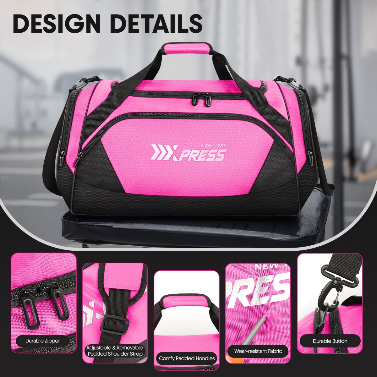 28" Travel Duffle Bag with Shoe Compartment, 75L Large Overnight Bag for Gym Sport Travel,Pink - LX238