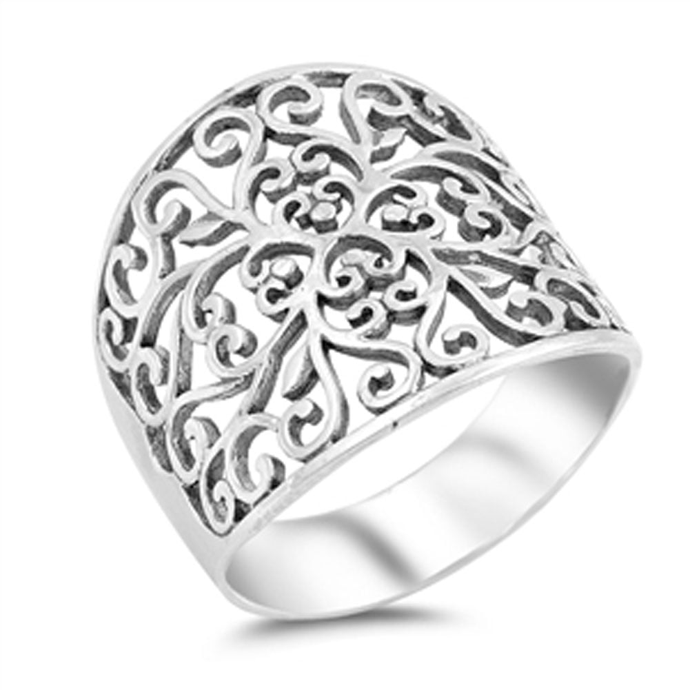 White CZ Unique Cutout Leaf Floral Ring New .925 Sterling Silver Band Sizes 5-10