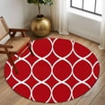 thumbnail image 2 of Round Rugs 5Ft, Red Abstract Round Area Rug Washable Indoor Throw Carpet, Modern White Geometric Twisted Art Soft Non Slip Circle Rug for Cabinet Bathroom Home Decor Aesthetic, 2 of 8
