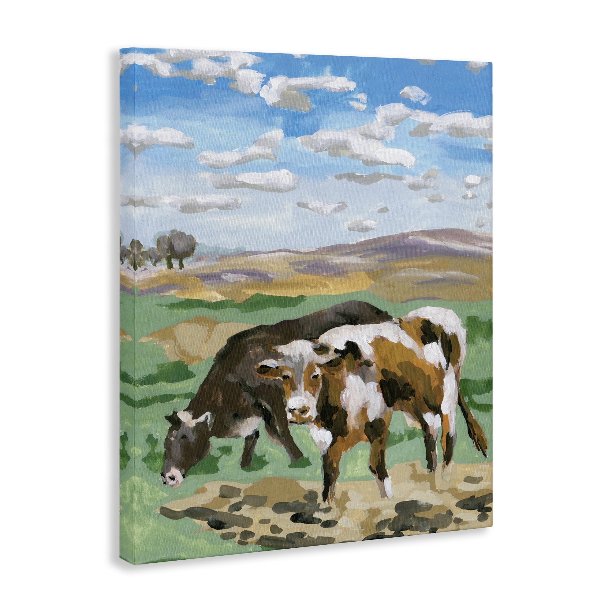 Stupell Industries Grazing Cattle Landscape Animals Painting Wrapped Canvas Art Print Wall Art, 36 x 48