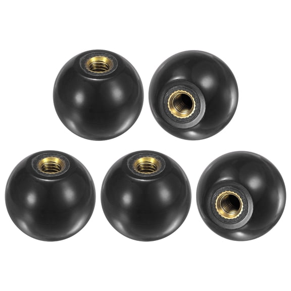 5-Pack Threaded Ball Knobs, M6 Female Thread 25mm Dia. Thermoset Phenolic Brass Insert Lever Handle [Black]