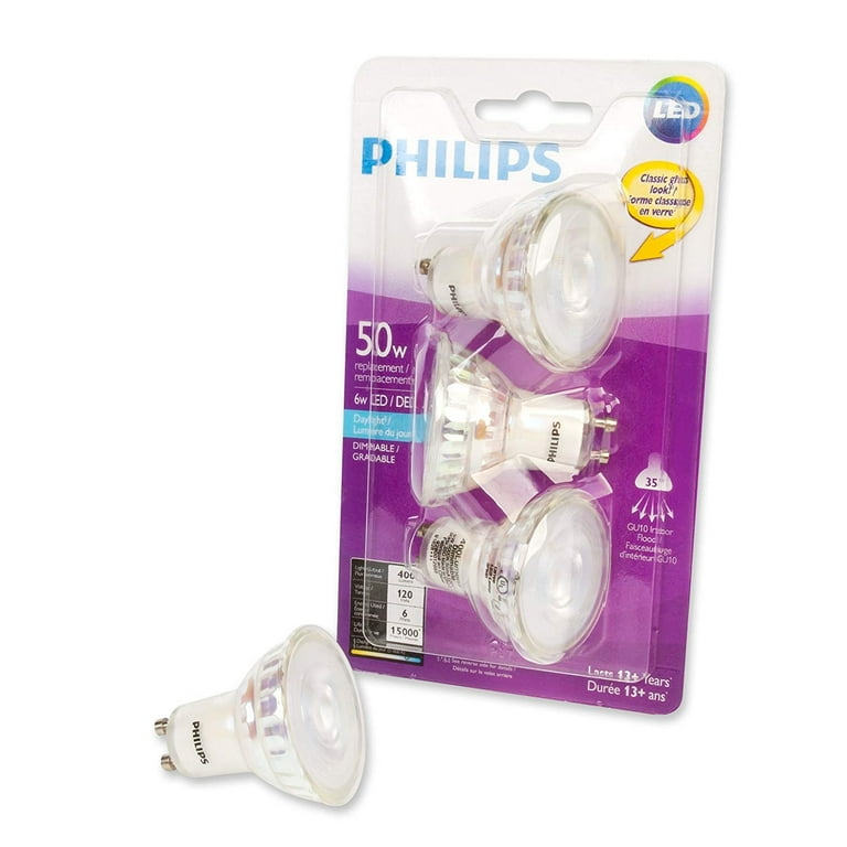 perro Perder Escándalo Philips 465104 LED GU10 Dimmable 35-Degree Spot Light Bulb: 400-Lumen,  5000K Daylight, 6-Watt 50-Watt Equivalent, 120V MR16, 3-Pack - Walmart.com