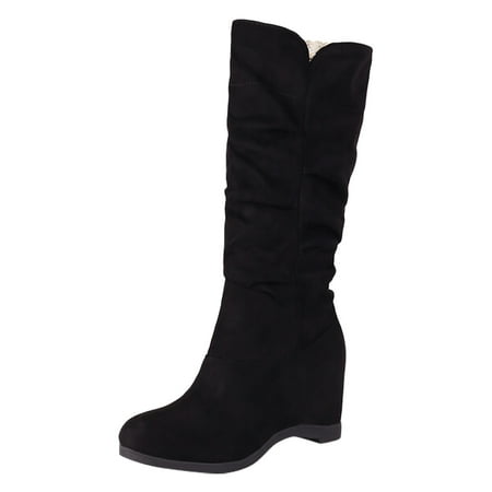 

PMUYBHF Autumn And Winter New Korean Boots Female Frosted Suede Solid Color Slope with High Boots Female 44.98