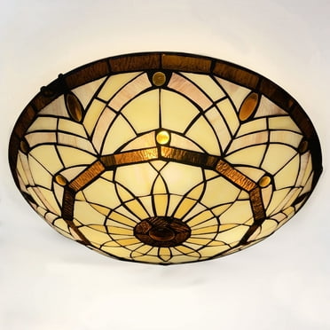 Tiffany Ceiling Light Fixtures Flush Mount 3-Light, 16" Wide Vintage Stained Glass Lampshade Ceiling Lamp