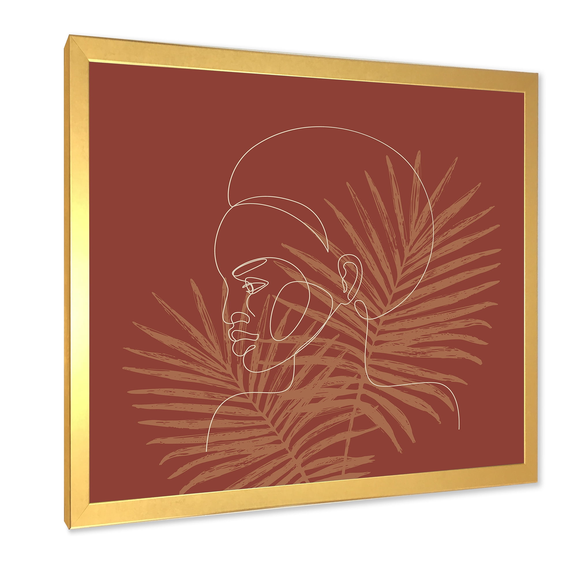 Designart 'Sillhouette of Afro American Woman on Palm Leaves' Modern Framed Art Print