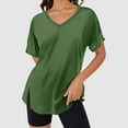 thumbnail image 2 of Fashion Clothing Women's V Neck Solid Color Short Sleeve Loose Layering Long Sleeve Shirts for Women Turtle Neck Long Shirt Women Workout Shirts Loose Short Casual Womens Green S, 2 of 4