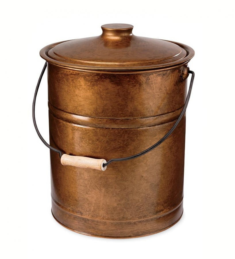 Plow & Hearth Deluxe Galvanized Ash Bucket with Handle, Lid and Double