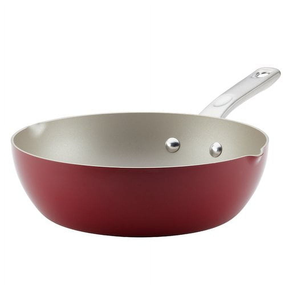 Ayesha Curry Home Collection 9.75 inch Porcelain Enamel Nonstick Chef Pan with Pour Spouts, Brown Sugar