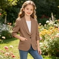 thumbnail image 6 of Edvintorg Blazers for Girls Fashion Solid Color Lapel Jackets Open Front Button 3/4 Sleeve Blazer Kids Clothes Girls 4-15Years, 6 of 9