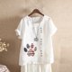 thumbnail image 2 of Mujeres Casual Algodón y Lino Top Impreso Manga Corta Botón Túnica Camiseta Blusa Tops Fridja  nalpqowj29436, 2 of 5