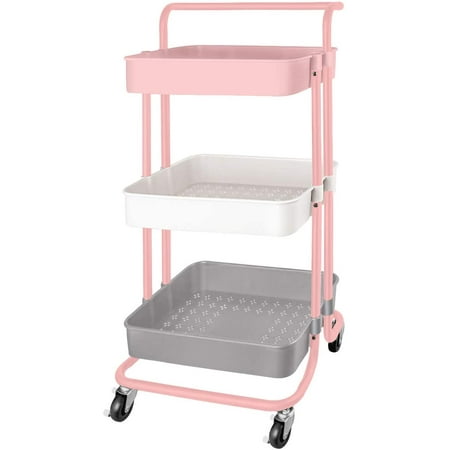 3 Tier Rolling Storage Cart Heavy Duty Mobile Rolling Utility Cart with Handle Wheels Multifunction Large Storage Shelves Organizer