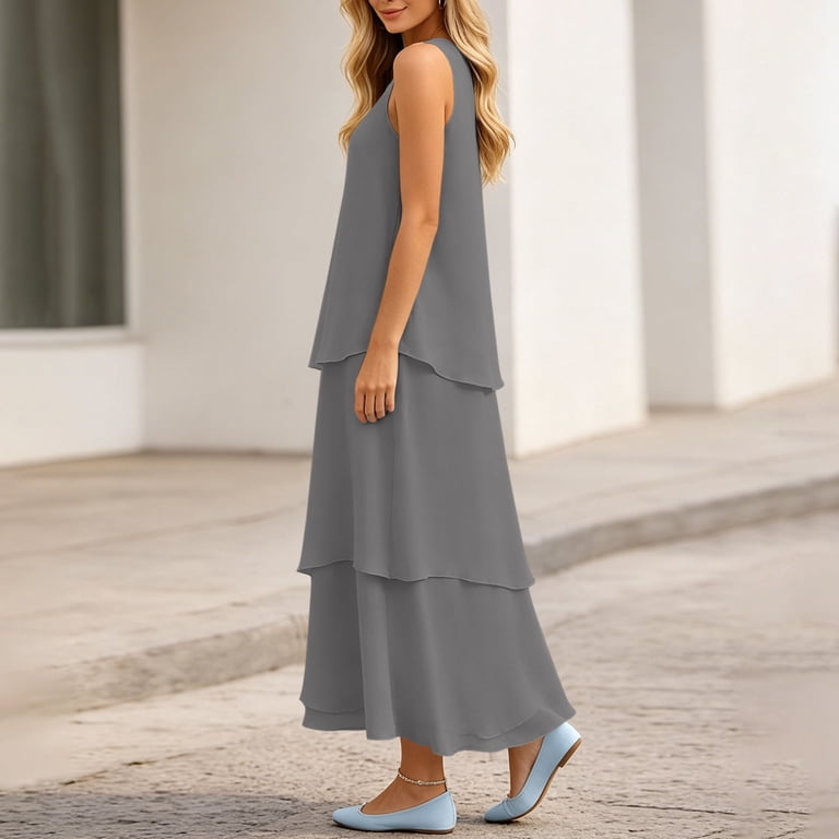 grey chiffon midi dress Black and Grey Bow Neck Chiffon Midi Dress