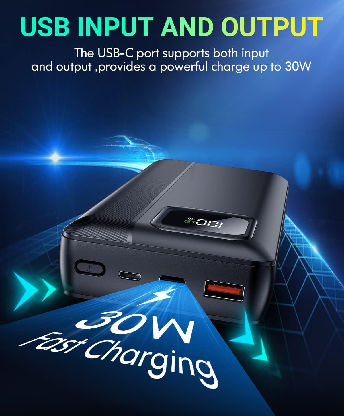 Gazsocy Portable Phone Charger -40000 mAh Fast Charging Power Bank, With Built-in Cable Compatible for Iphone Charger