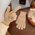 thumbnail image 2 of Ljudmp Womens Stretchy Touch Screen Gloves Winter Thermal Full Finger Warm Gloves Colorful Trim Elastic Cuff Knitted Gloves Khaki, 2 of 4