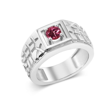 Pink Tourmaline Mens Ring - 0.50 Ct Round Pink VS Tourmaline 925 Sterling Silver Men's Solitaire Ring