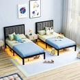 thumbnail image 3 of Bexfil Twin Size Upholstered Bed Frame with Metal Slat Support, Metal Platform Bed Frame Charging Station Mattress Foundation, Gray, 3 of 7