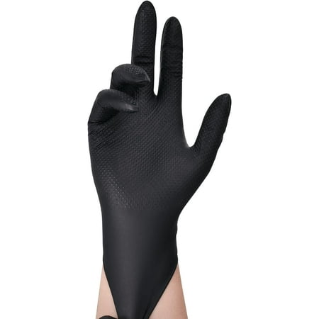 TitanFlex ThorGrip Heavy Duty Black Industrial Nitrile Gloves, 8-mil, XL, Box of 100, Latex Free, Raised Diamond Texture, Powder Free, Food Safe, Rubber Gloves, Mechanic Gloves