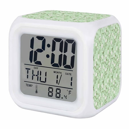 Alarm Clocks Green Floral Digital Clock 7 Color LED Night Light Silent Non-Ticking Battery Operated Retro Camellias Flowers Cube Clocks Decorative for Bedroom Bedside Living Room Office School Decor