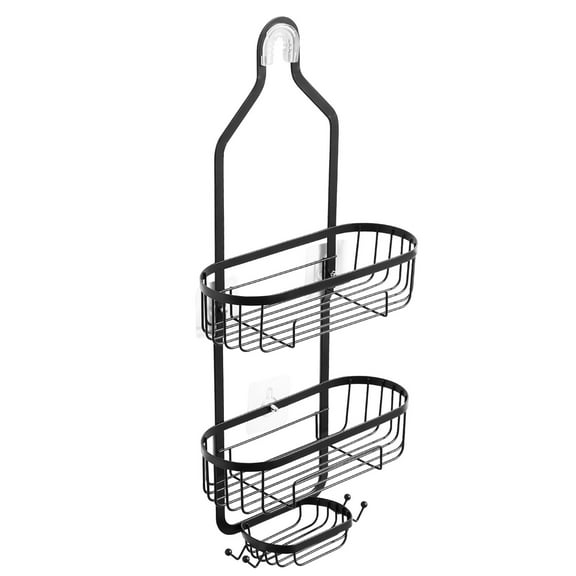 VEVOR Shower Caddy, 3-Tier Hanging Bathroom Shower Storage Organization Shelves Rack Set, with Soap Holder and Hooks for Towels, Sponge, 40 lbs Large Weight Capacity, Fits Shower Head, Matte Black
